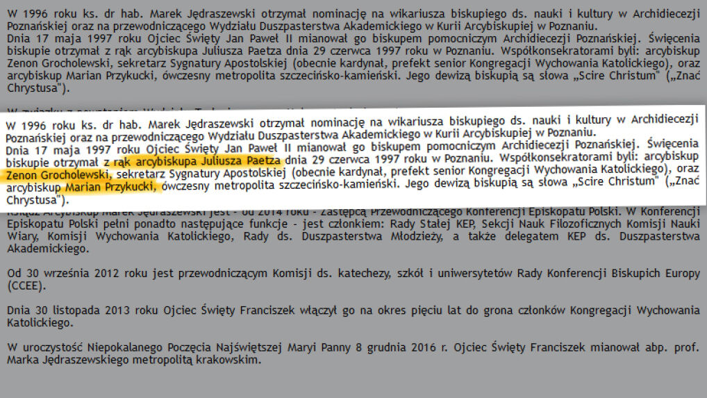 Biogram Marka Jędraszewskiego na stronie Archidiecezji Krakowskiej, luty 2017